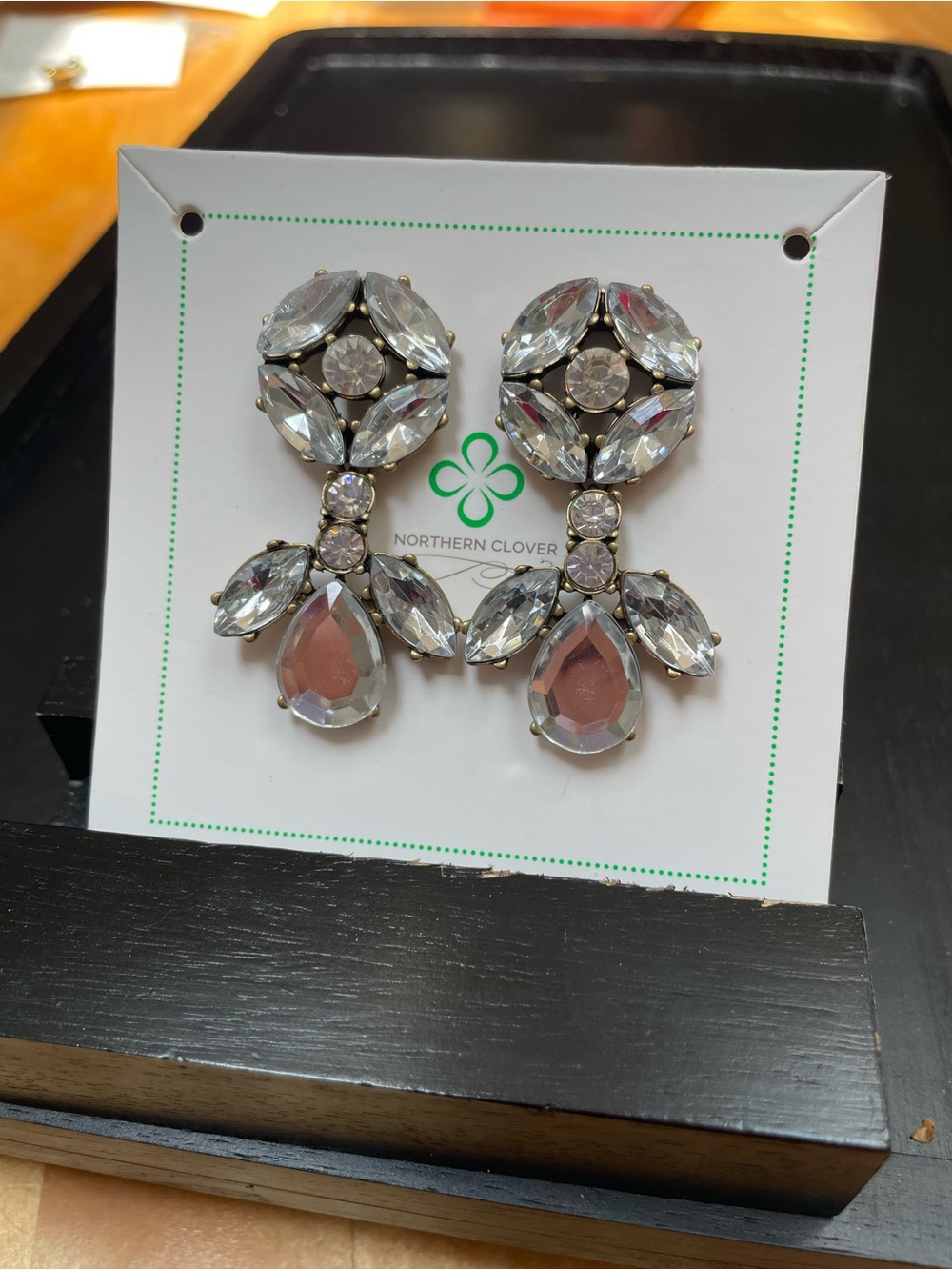 Northern Clover Silver Crystal Teardrop Statement Earrings